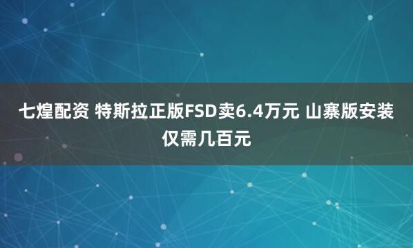 七煌配资 特斯拉正版FSD卖6.4万元 山寨版安装仅需几百元
