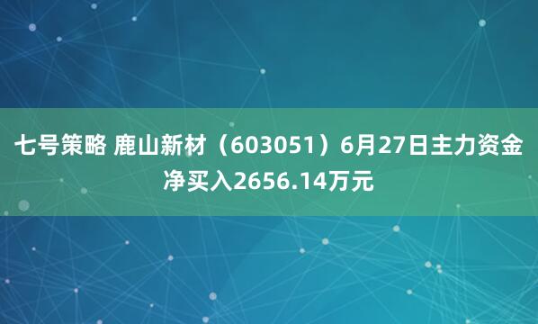 七号策略 鹿山新材（603051）6月27日主力资金净买入2656.14万元